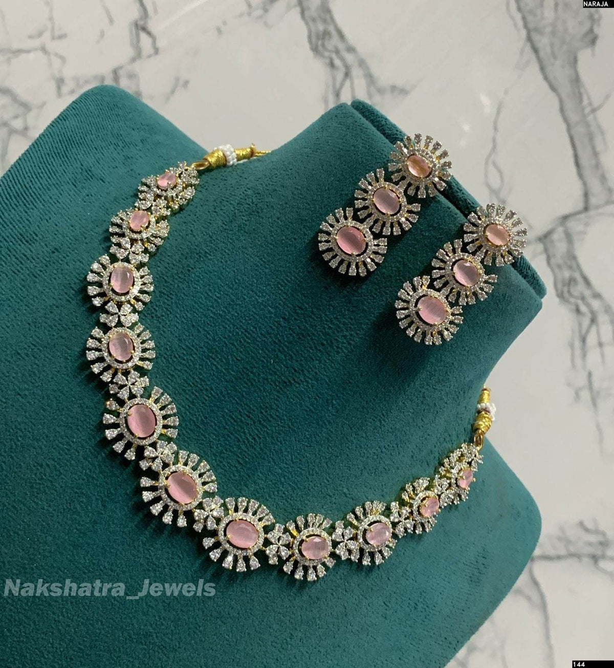 American Diamond Stones Necklace (Silver Polish)