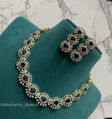 American Diamond Stones Necklace (Silver Polish) - Nakshatra Jewels