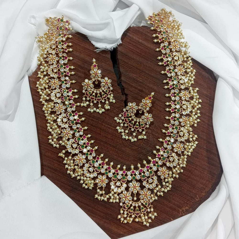 Premium Matt with AD and Kempu Stones Bridal Haram - Nakshatra Jewels