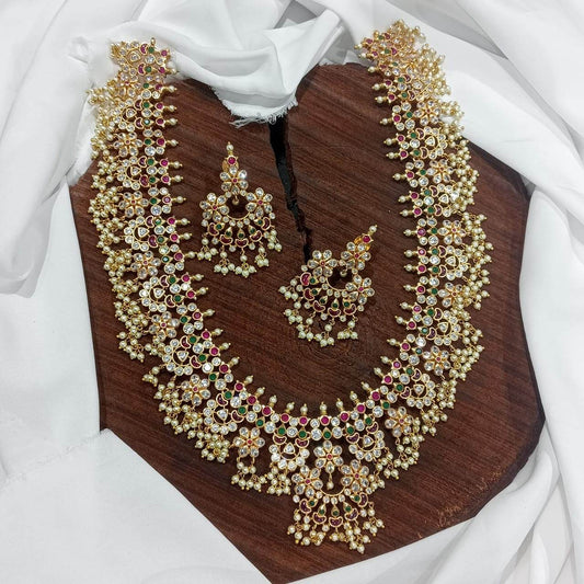 Premium Matt with AD and Kempu Stones Bridal Haram - Nakshatra Jewels