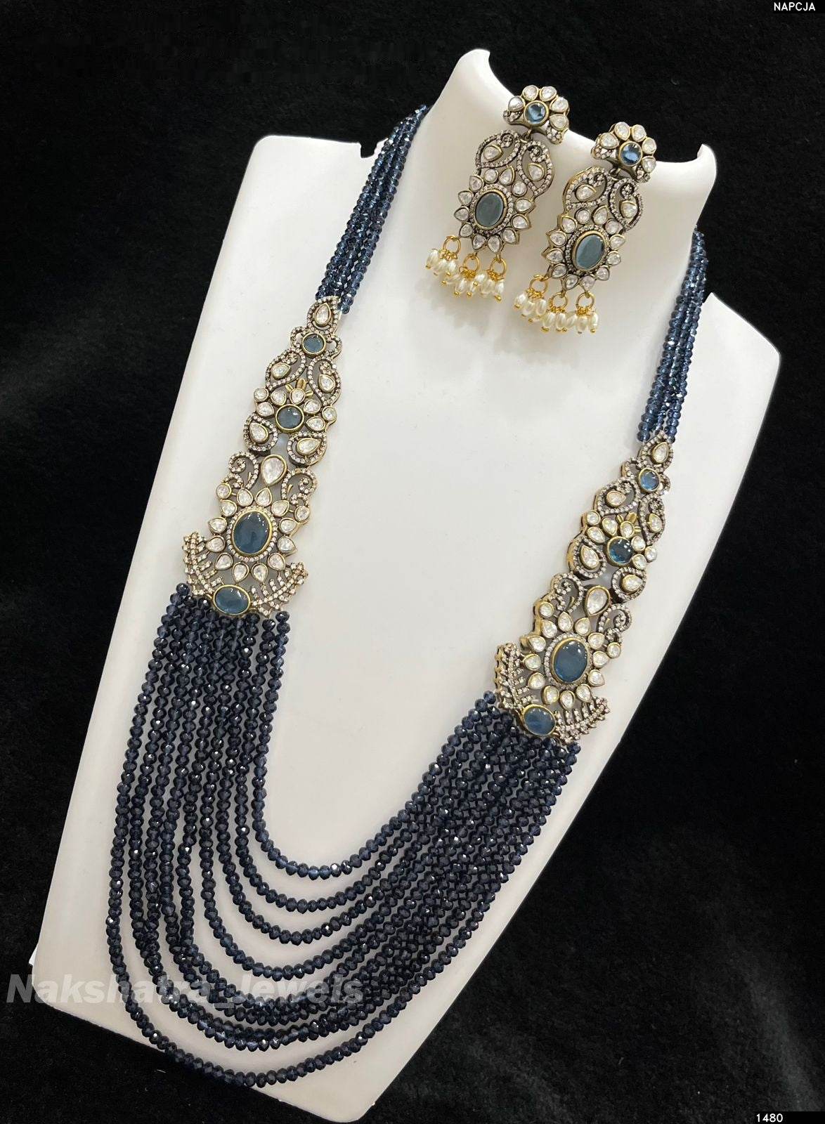 Victorian Polish AD Stones Side Pendent with Beads Haram