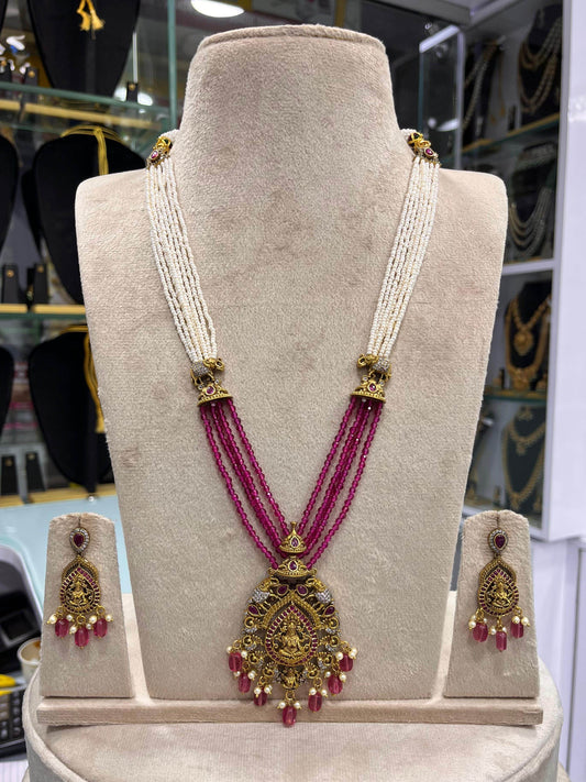 Nagasi work with AD Stones Pendent Beads Haram - Nakshatra Jewels