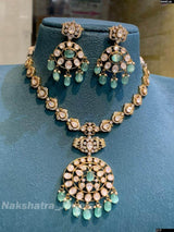 Victorian Polish with Moissanite Stones Bridal Necklace - Nakshatra Jewels