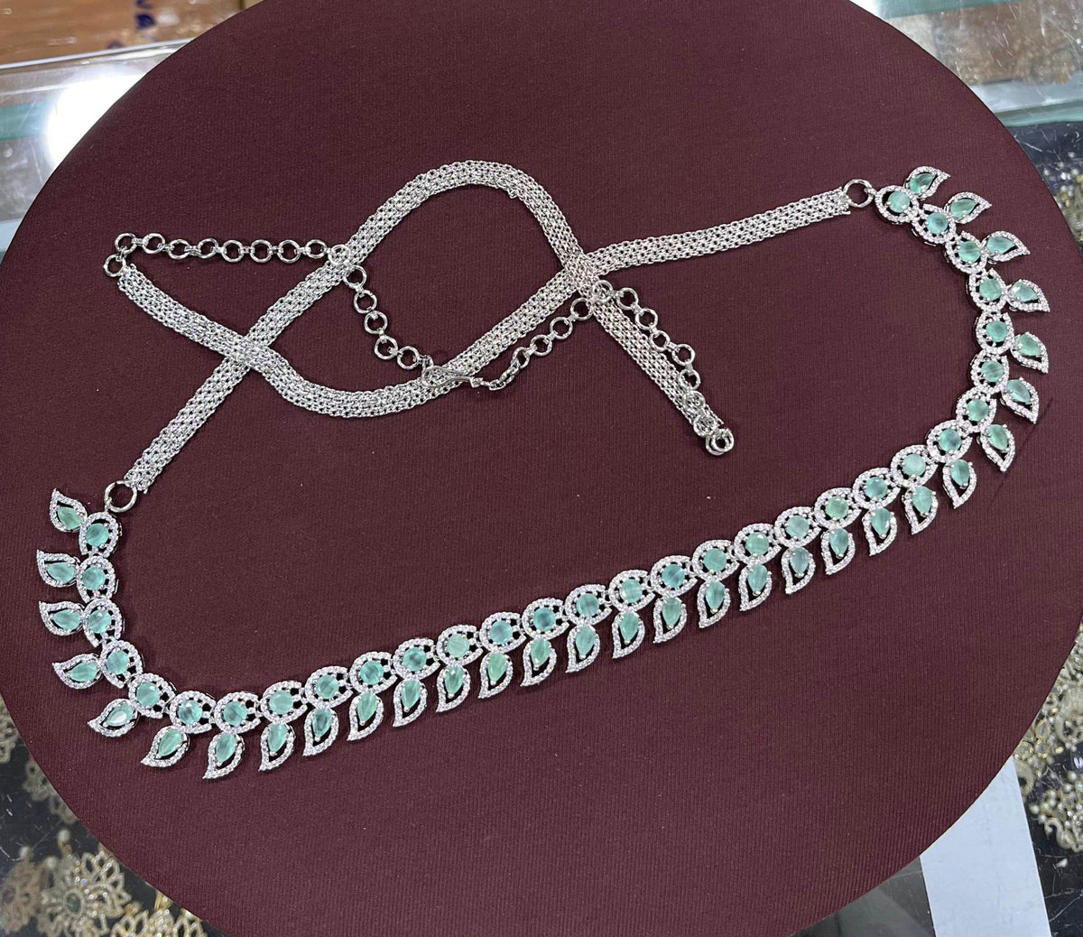 American Diamond Stones Hip Chain (Silver polish)