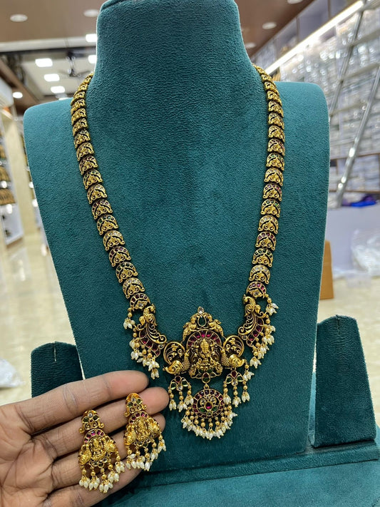 Nakshi Work with Kempu Stones Bridal Haram