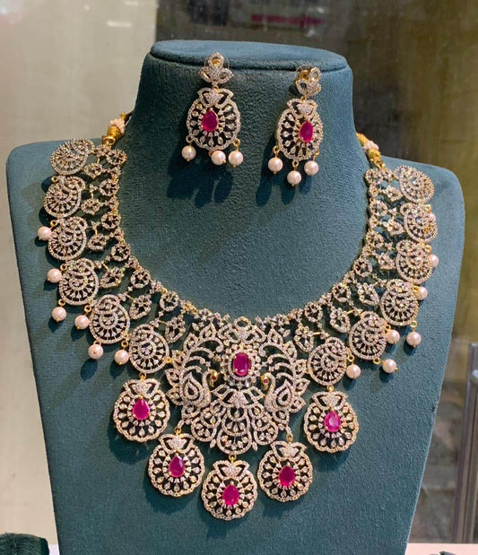 American Diamond Stones Bridal Neck set - Nakshatra Jewels
