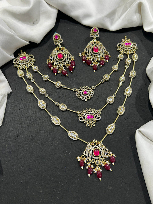 Victorian Polish AD Stones Layer Necklace - Nakshatra Jewels