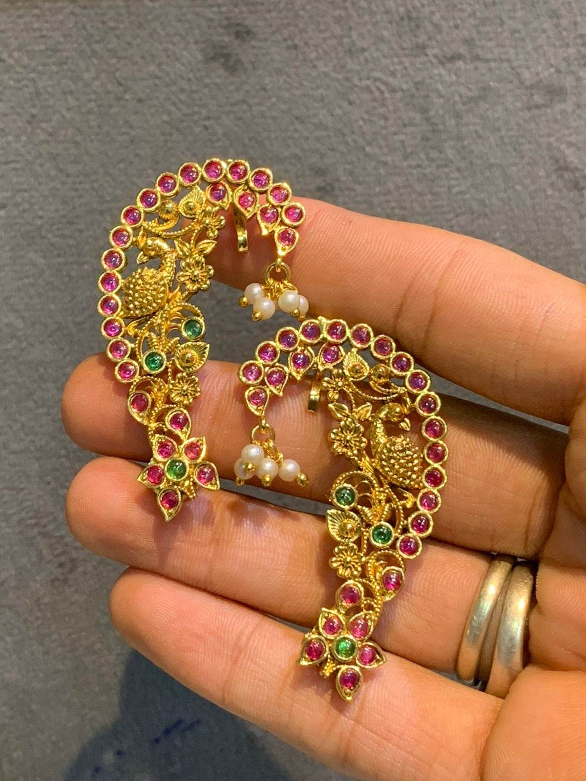 Kempu Stones Bridal Earcuffs - Nakshatra Jewels