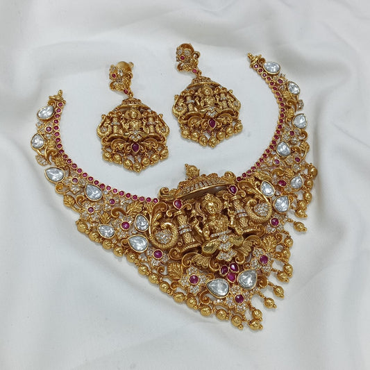 Nakshi Work with AD & Moissanite Stones Bridal Necklace