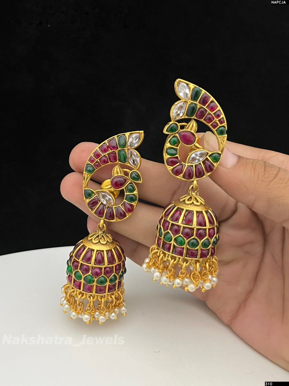 Premium Matt Finish with Kempu Stones Earrings