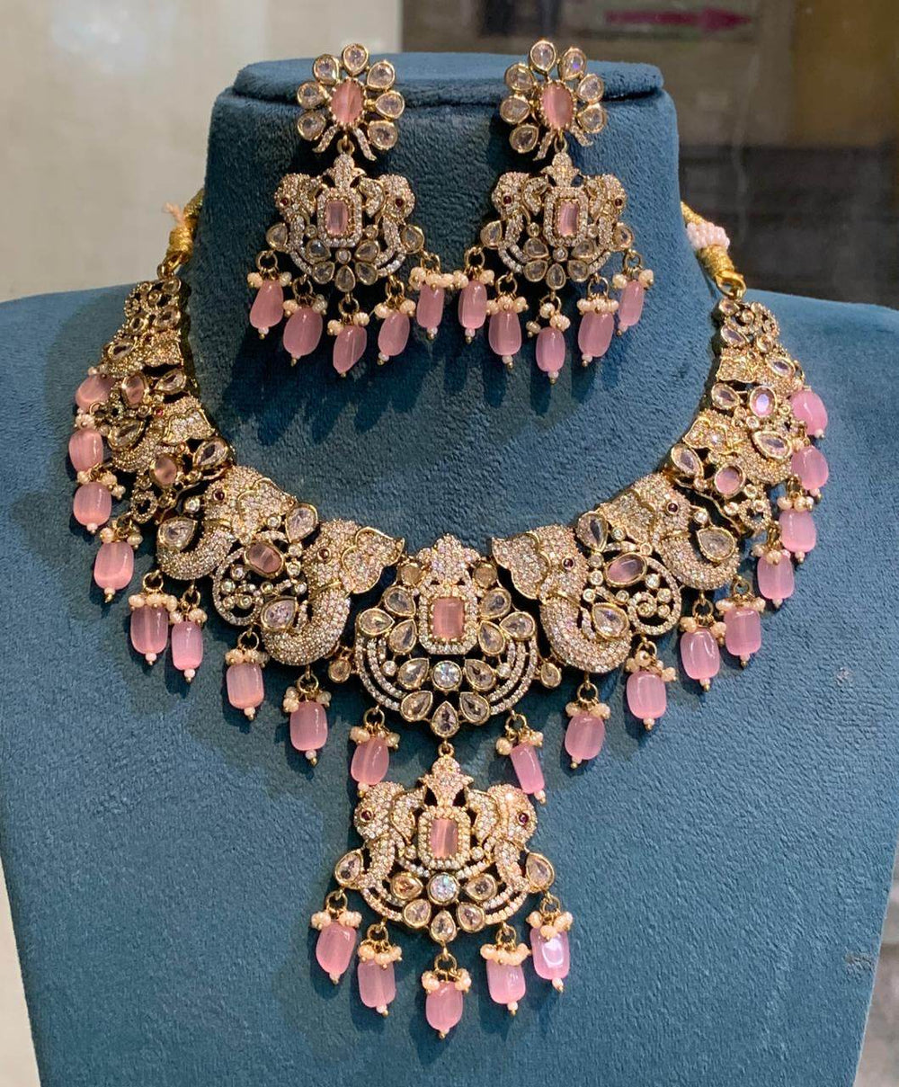 Victorian Polish with AD Stones Bridal Necklace - Nakshatra Jewels
