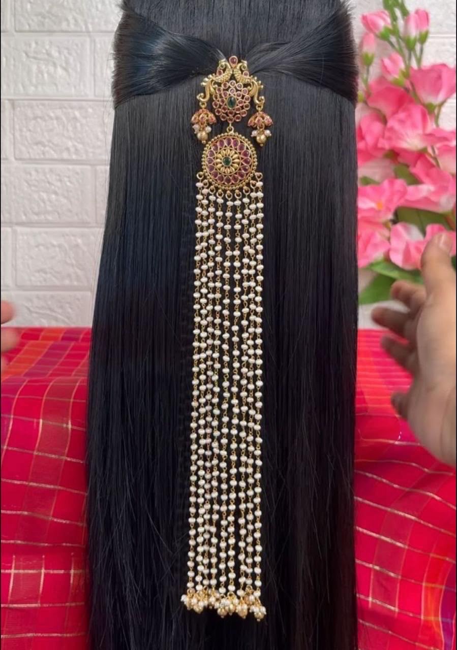 Hair Accessories - (Premium Nakshi work with Kempu Stone)