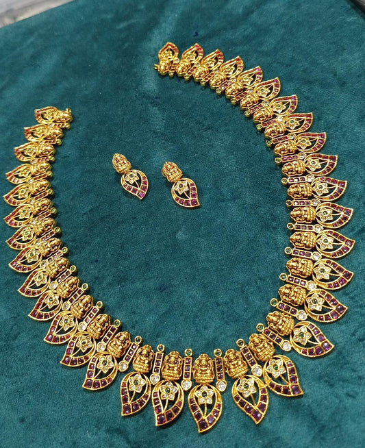 Nakshi Work with Kempu Stones Bridal Haram