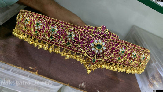 Nagasi Work with Kempu & Kundan Stones Bridal Hip Belt - Nakshatra Jewels