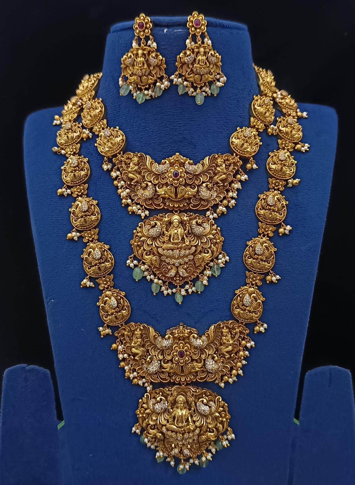 Nagasi Work with AD Stones Bridal Set (Gold Replica)