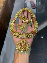 Nakshi work with Coral Beads Haram - Nakshatra Jewels