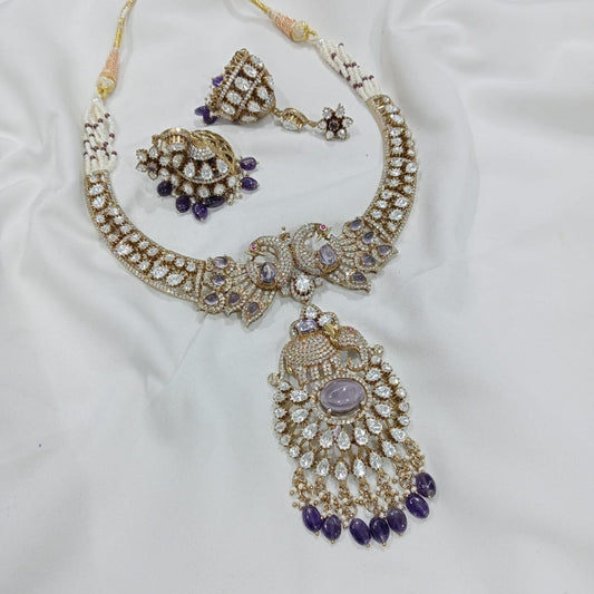 Victorian Polish with AD & Moissanite Stones Necklace