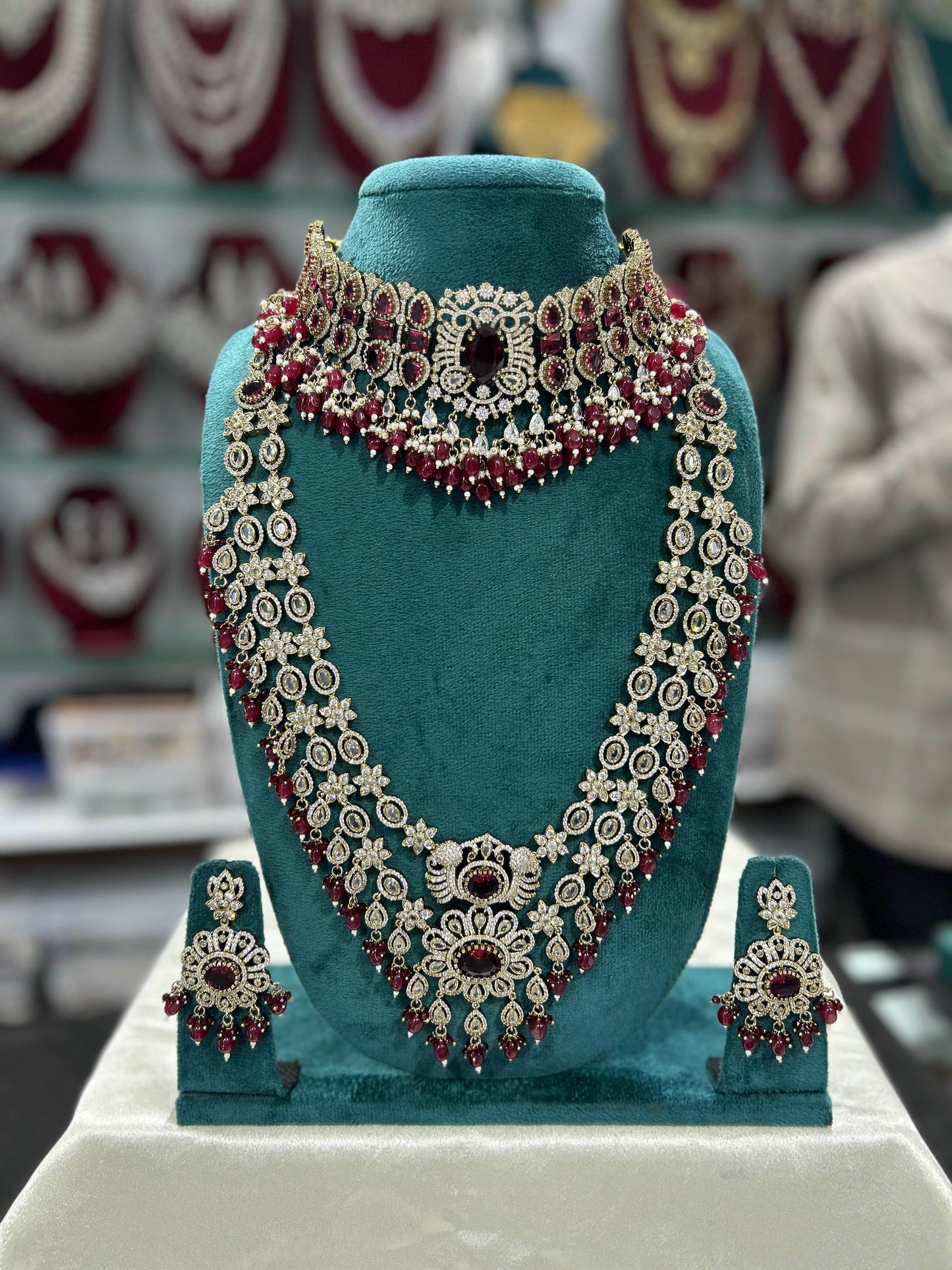Victorian Polish with Moissanite Stones Bridal Combo - Nakshatra Jewels