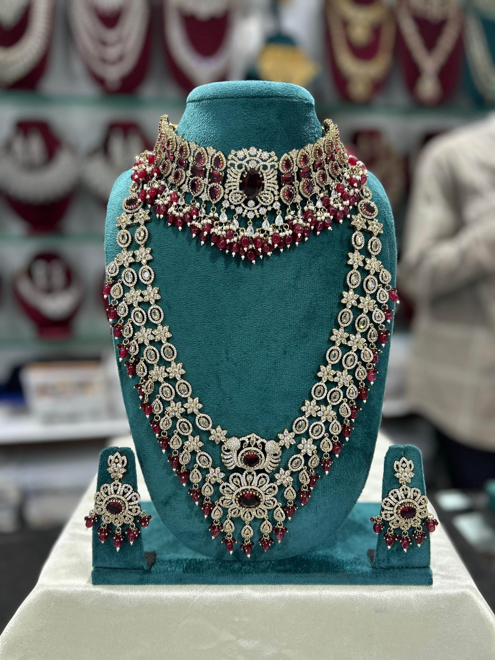 Victorian Polish with Moissanite Stones Bridal Combo - Nakshatra Jewels