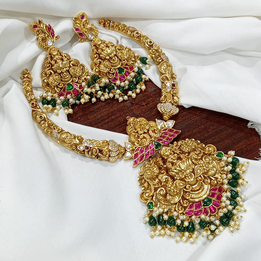 Nakshi work with AD & Jadau Kundan Stones Bridal Necklace