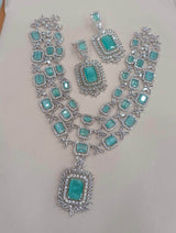AD Stones Bridal Layer Haram (Silver Polish) - Nakshatra Jewels