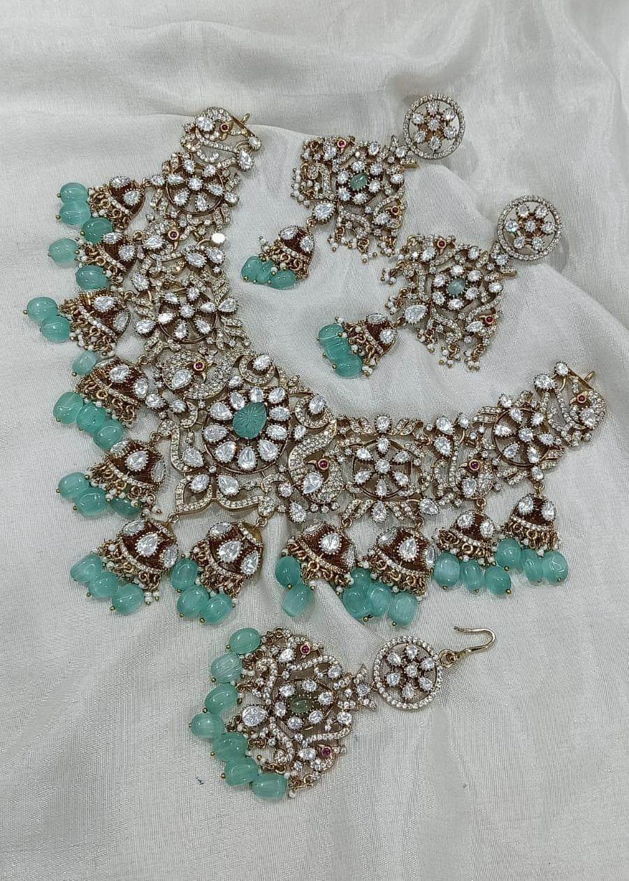 Victorian Polish with Moissanite Stones Bridal Necklace - Nakshatra Jewels