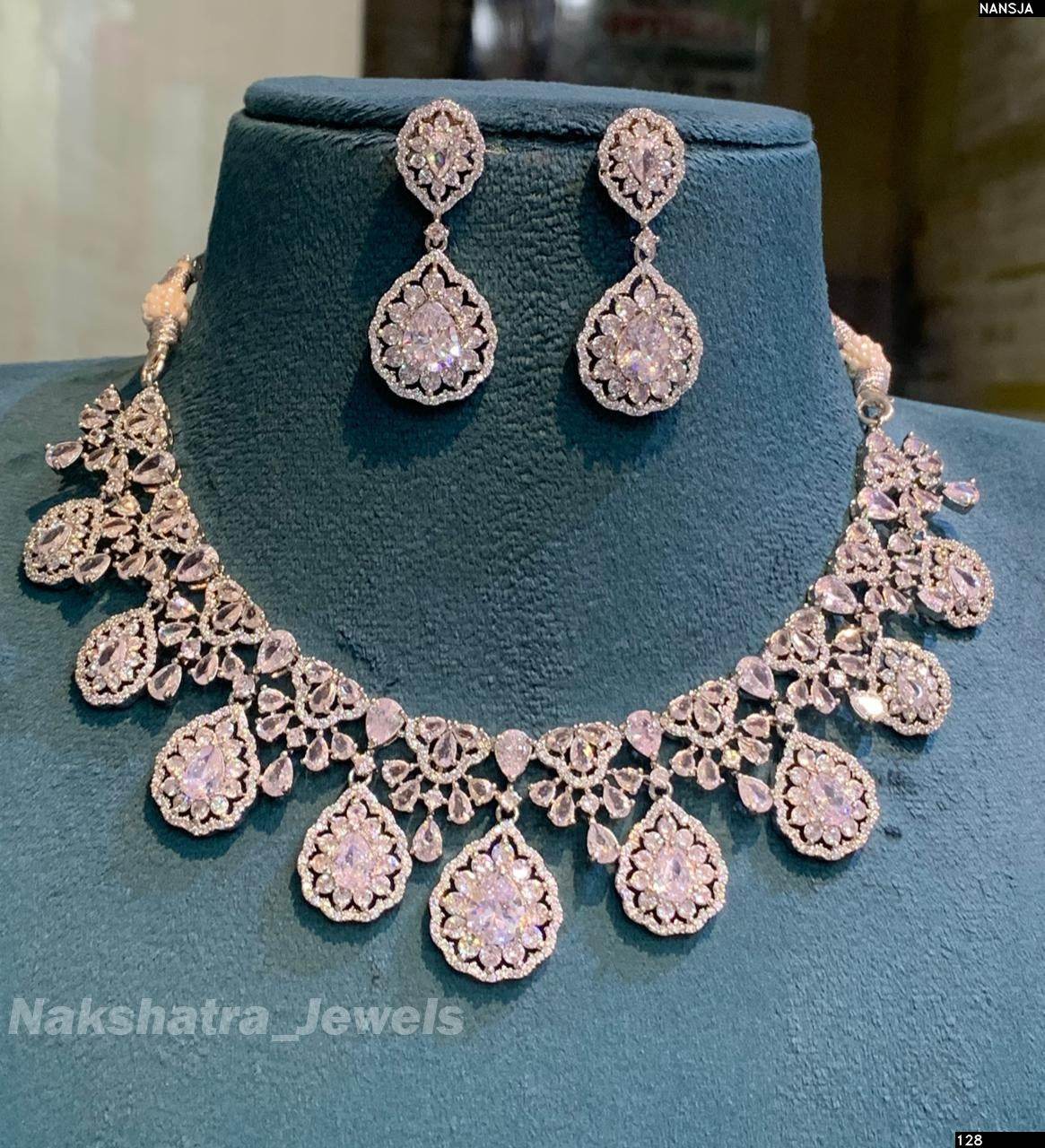 American Diamond Stones Necklace (Silver Polish)