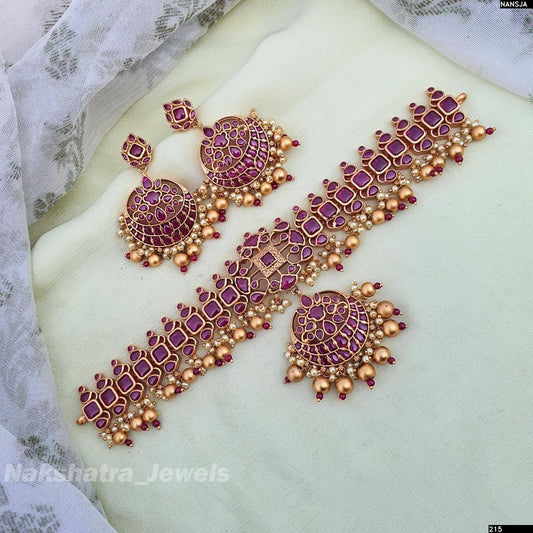 Nagasi work with Kempu Stones Bridal Choker