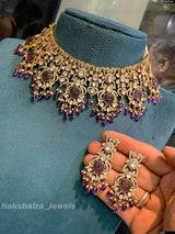 Victorian Polish with Moissanite Stones Bridal Choker - Nakshatra Jewels