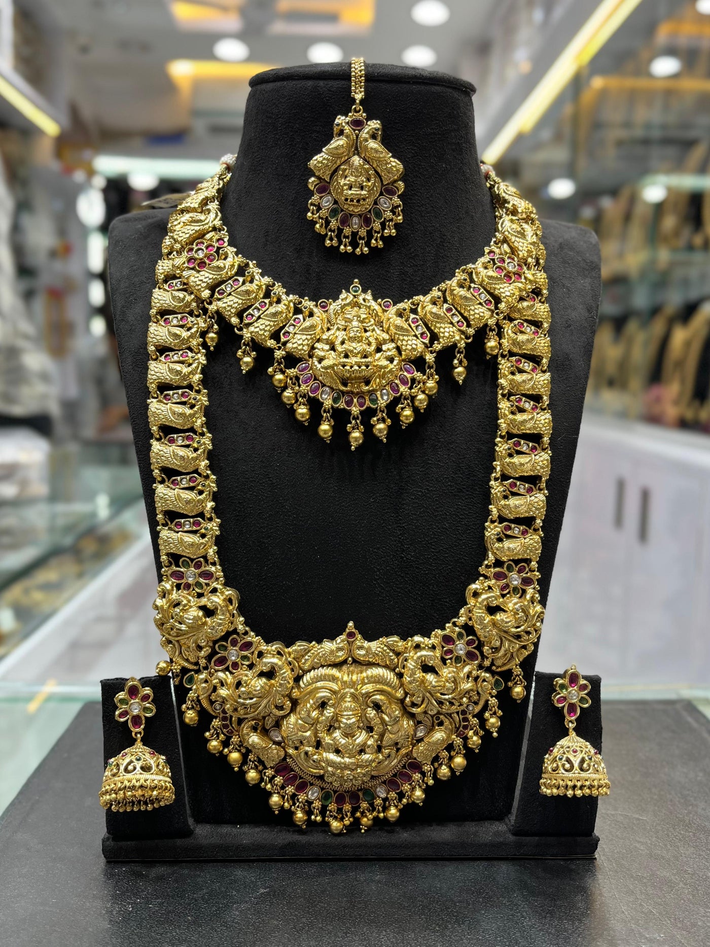 Nakshi Work with Kempu Stones Bridal Combo Set