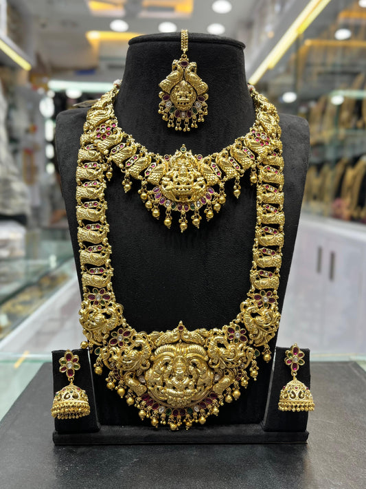 Nakshi Work with Kempu Stones Bridal Combo Set