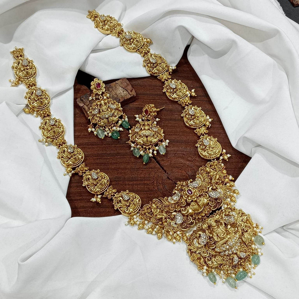 Nakshi Work with AD Stones Bridal Haram - Nakshatra Jewels