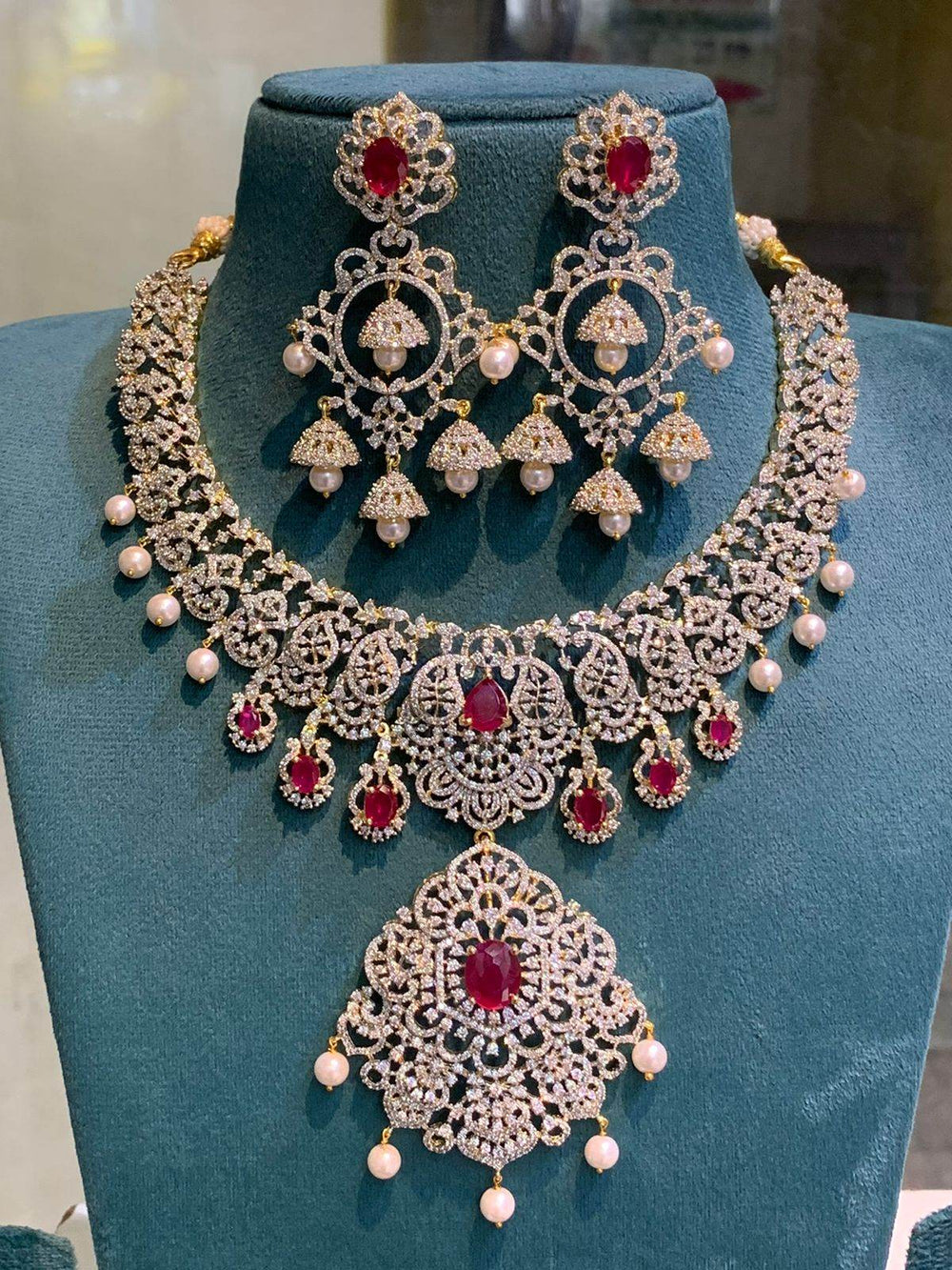 American Diamond Stones Bridal Necklace - Nakshatra Jewels