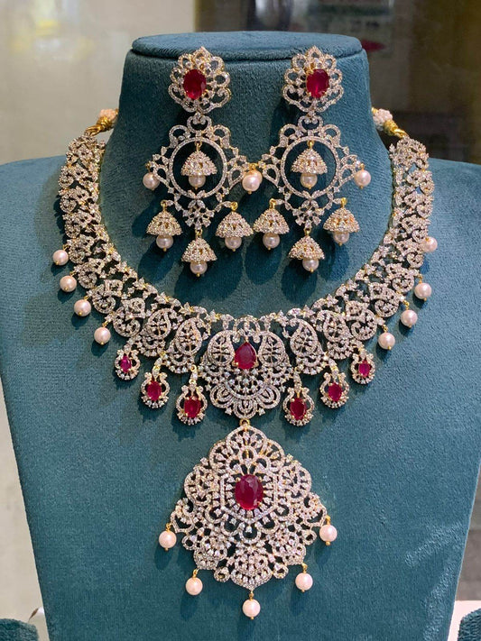 American Diamond Stones Bridal Necklace - Nakshatra Jewels