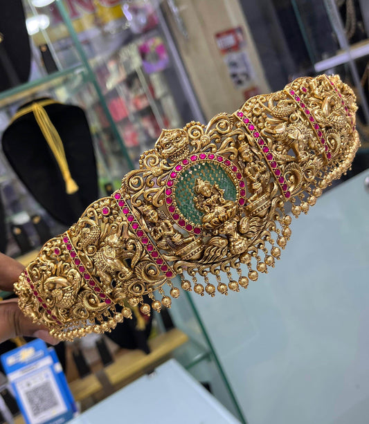 Nagasi work with Jaadu Kundan Stones Bridal Hip Belt - Nakshatra Jewels