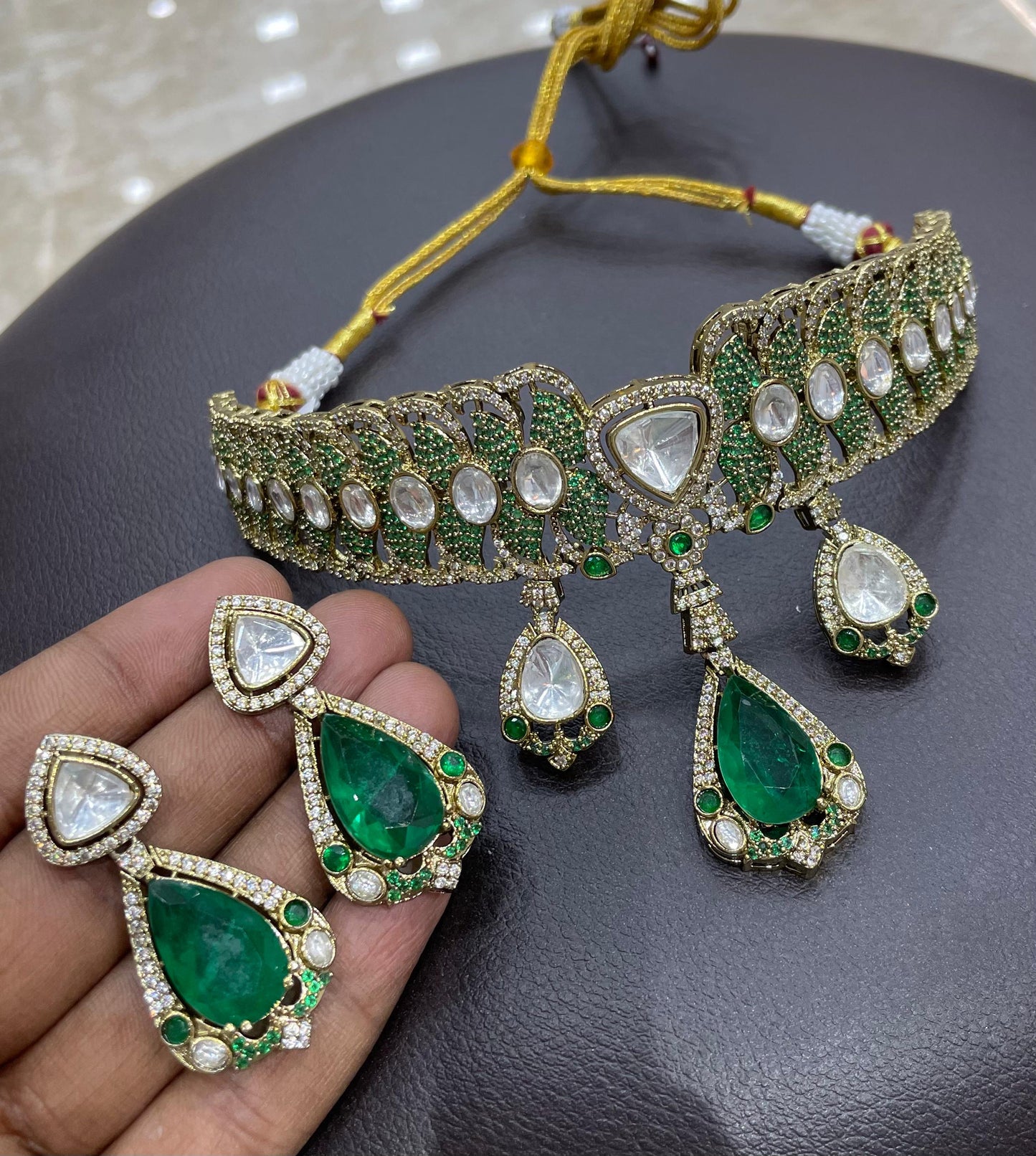 Victorian Polish AD and Mossianite Stones Bridal Choker