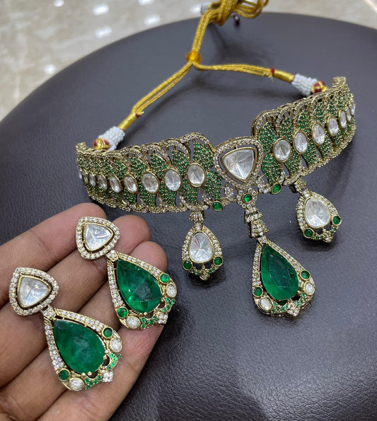 Victorian Polish AD and Mossianite Stones Bridal Choker