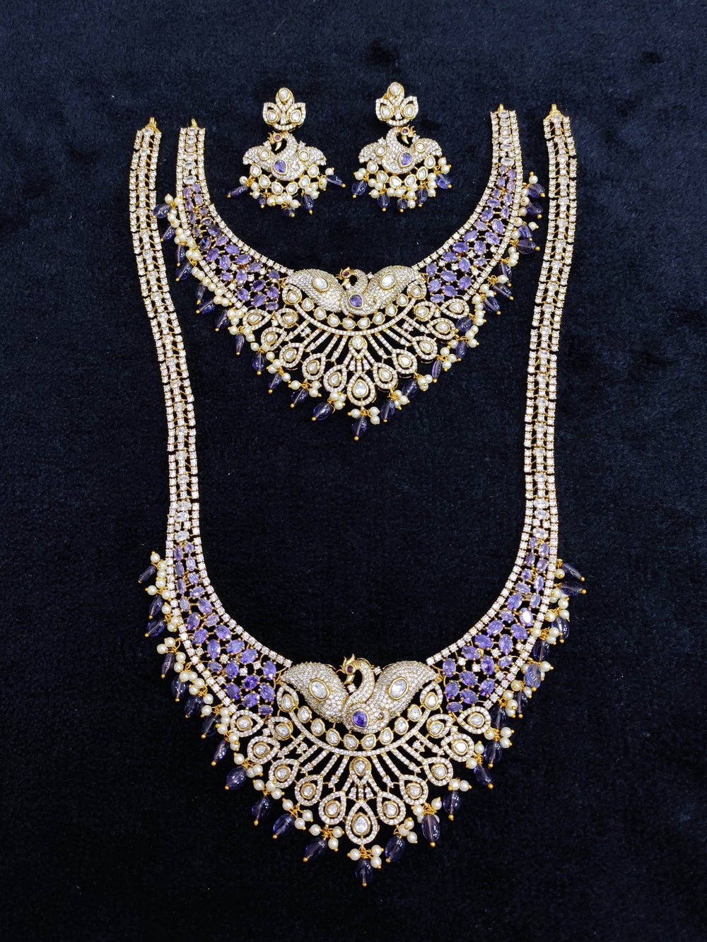 Victorian Polish with AD Stones Bridal Combo Set - Nakshatra Jewels