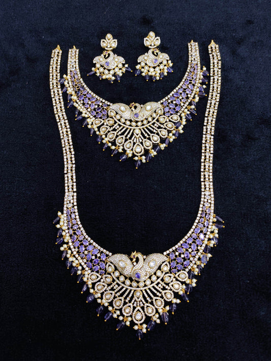 Victorian Polish with AD Stones Bridal Combo Set - Nakshatra Jewels