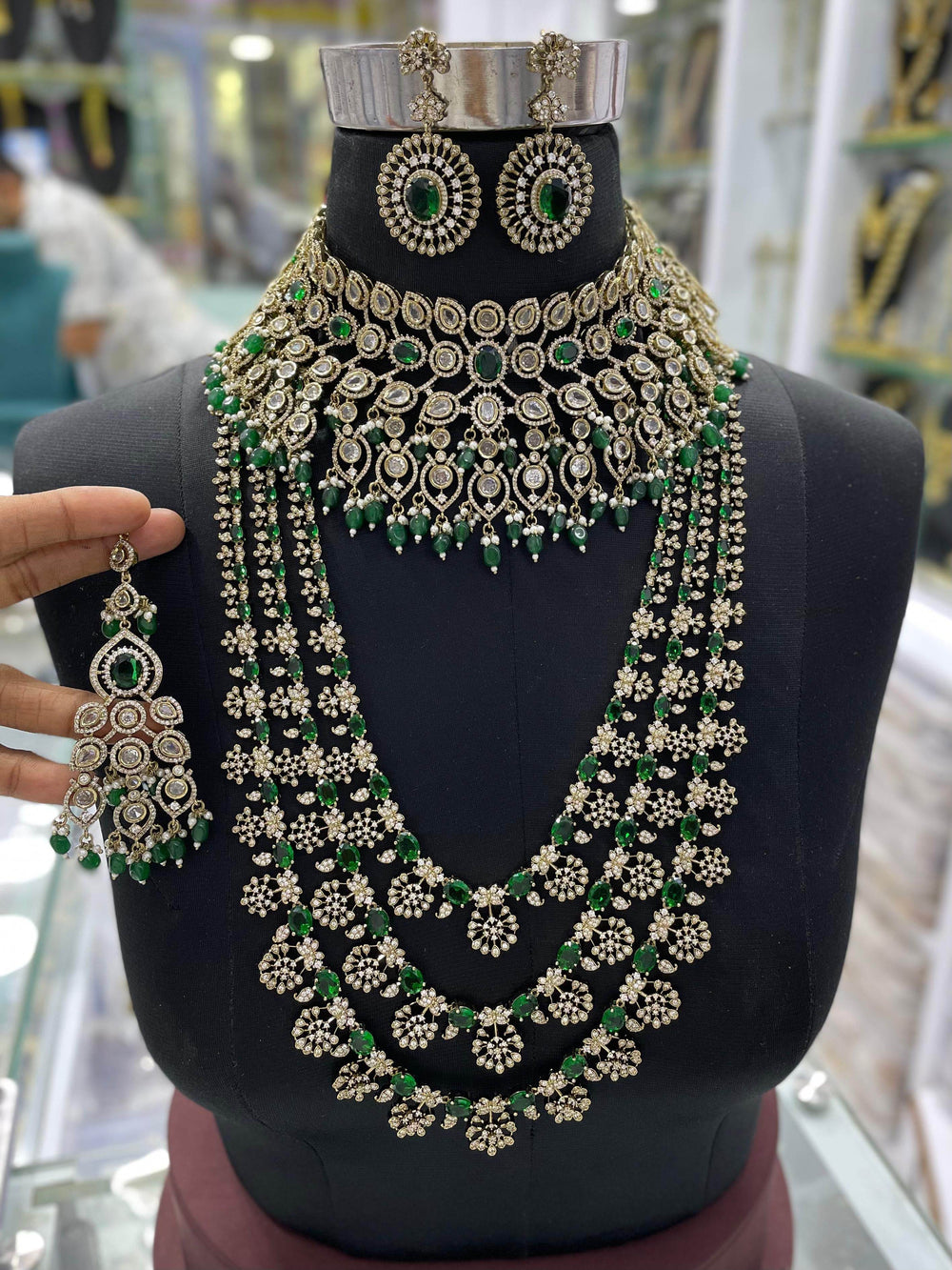 Victorian Polish with Moissanite Stones Bridal Combo set - Nakshatra Jewels