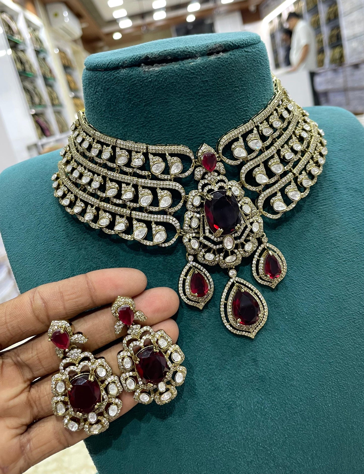 Victorian Polish with AD & Mossianite Stones Bridal Choker