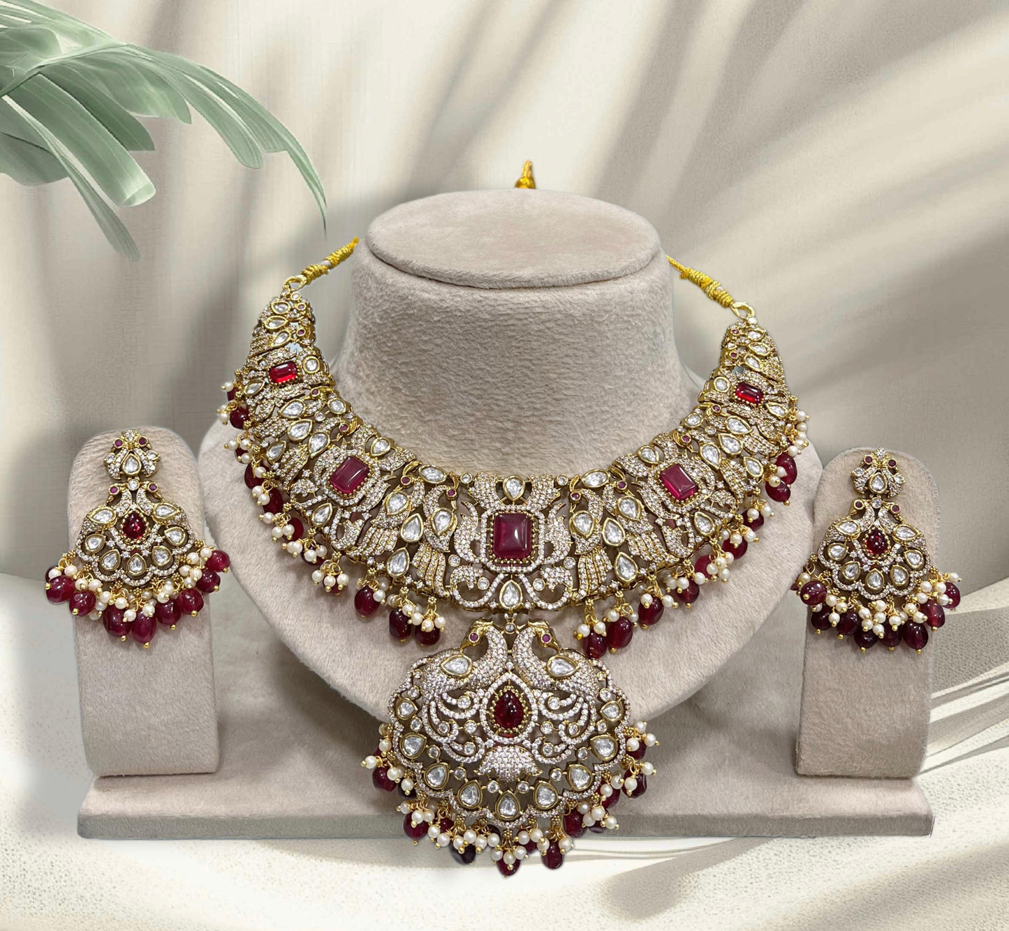 Victorian Polish with AD and Mossianite Stones Bridal Necklace
