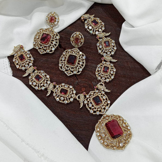 Victorian Polish with AD Stones Bridal Necklace - Nakshatra Jewels