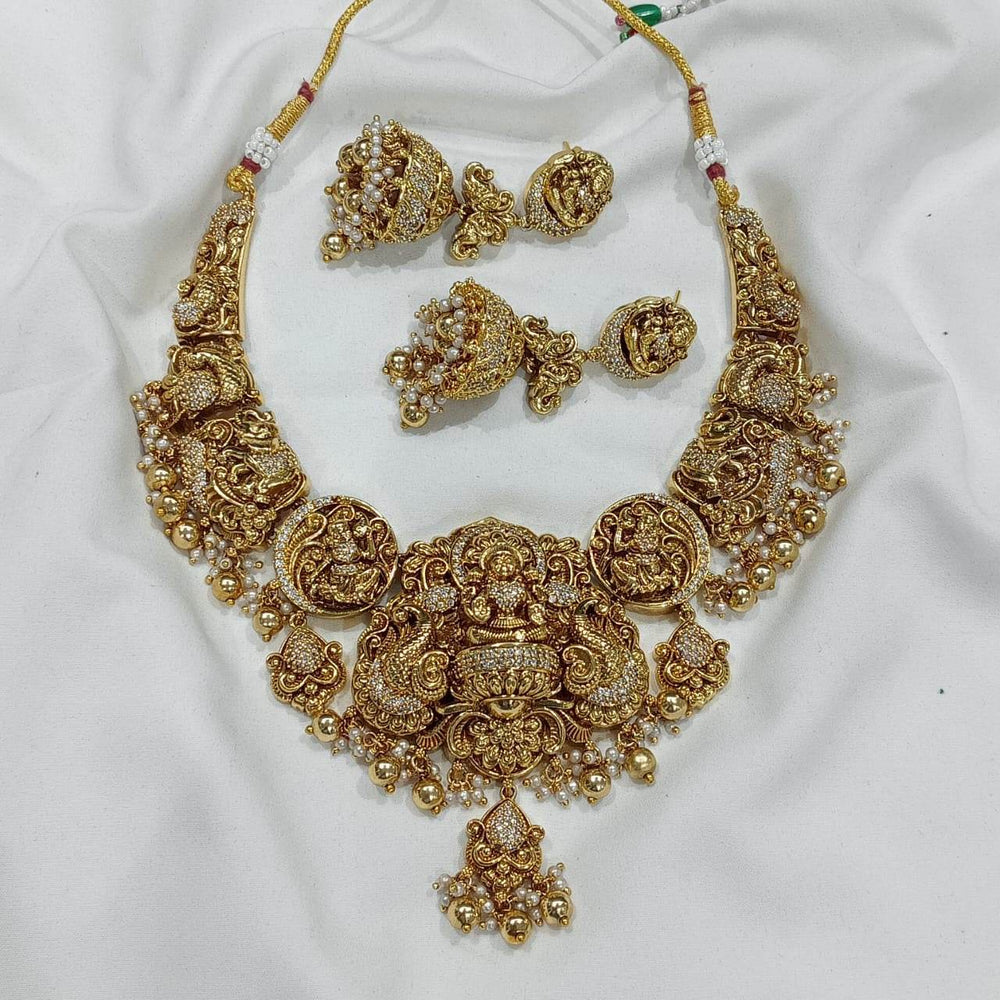 Nakshi work with Kempu & AD Stones Necklace - Nakshatra Jewels