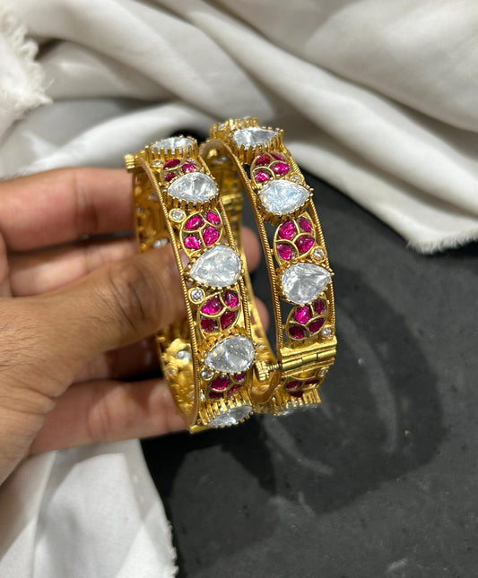 Kundan with Mossianite Stone Bangles (Openable)