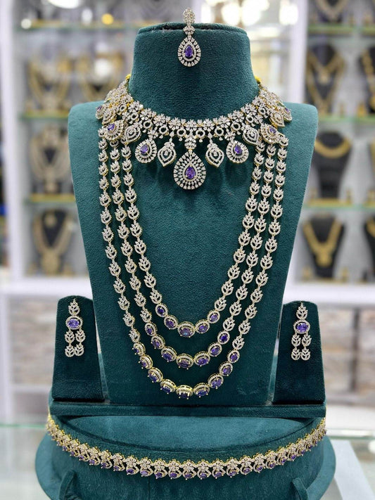 American Diamond Stones Bridal Combo Set - Nakshatra Jewels