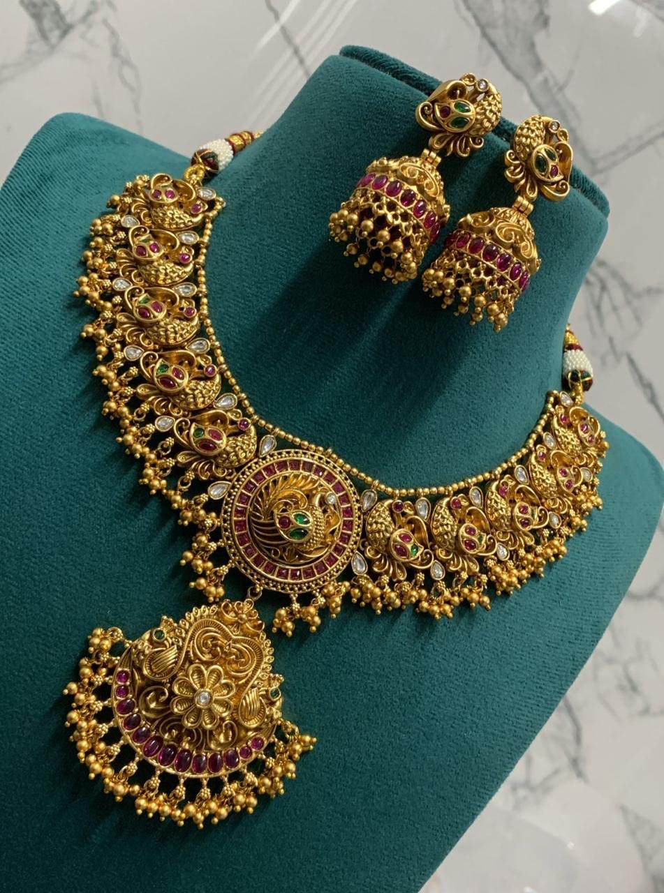 Nagasi Work with Kempu Stones Bridal Necklace