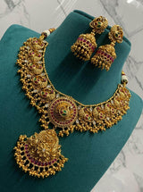 Nagasi Work with Kempu Stones Bridal Necklace - Nakshatra Jewels