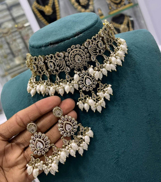 Victorian Polish AD Stones Choker - Nakshatra Jewels