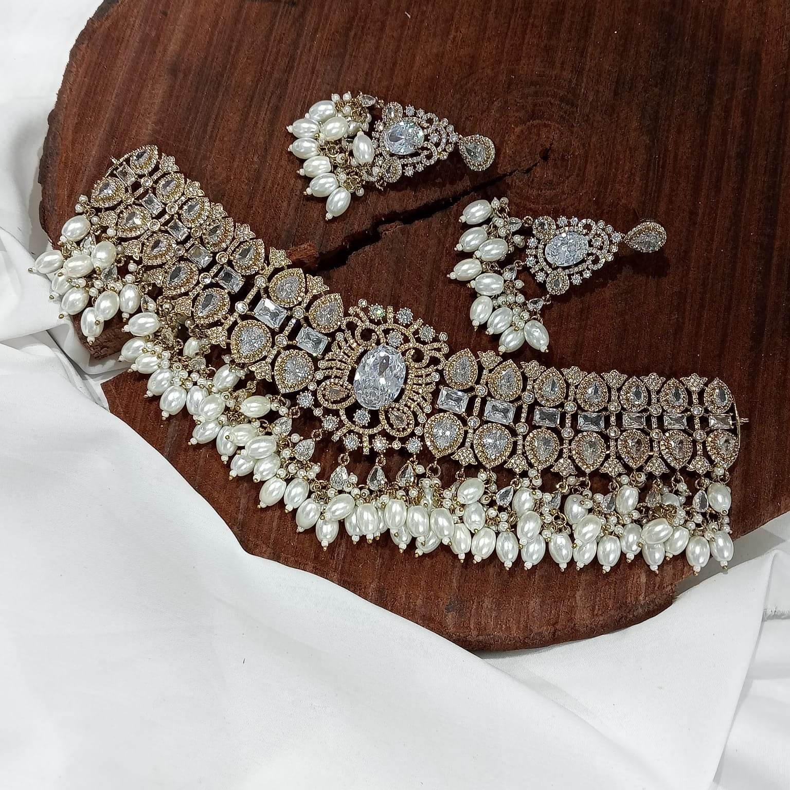 Victorian Polish with AD Stones Bridal Choker - Nakshatra Jewels